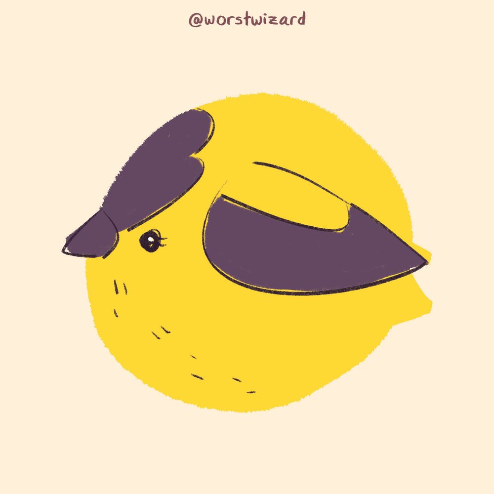 a picture of a yellow and black bird that is perfectly, completely spherical 