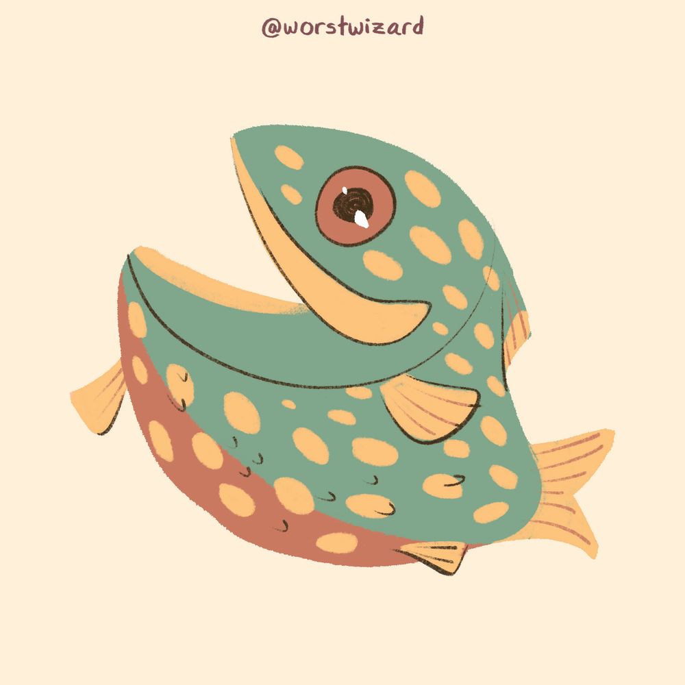 a yellow, red, and green trout smiling with excitement