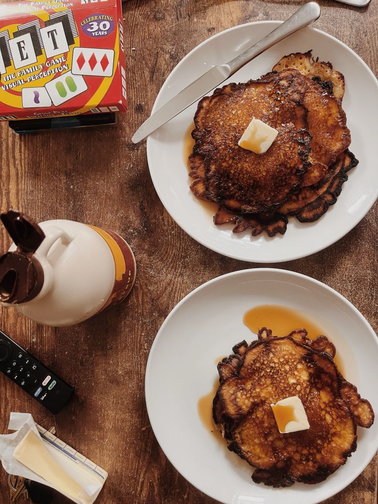 two plates of pancakes 