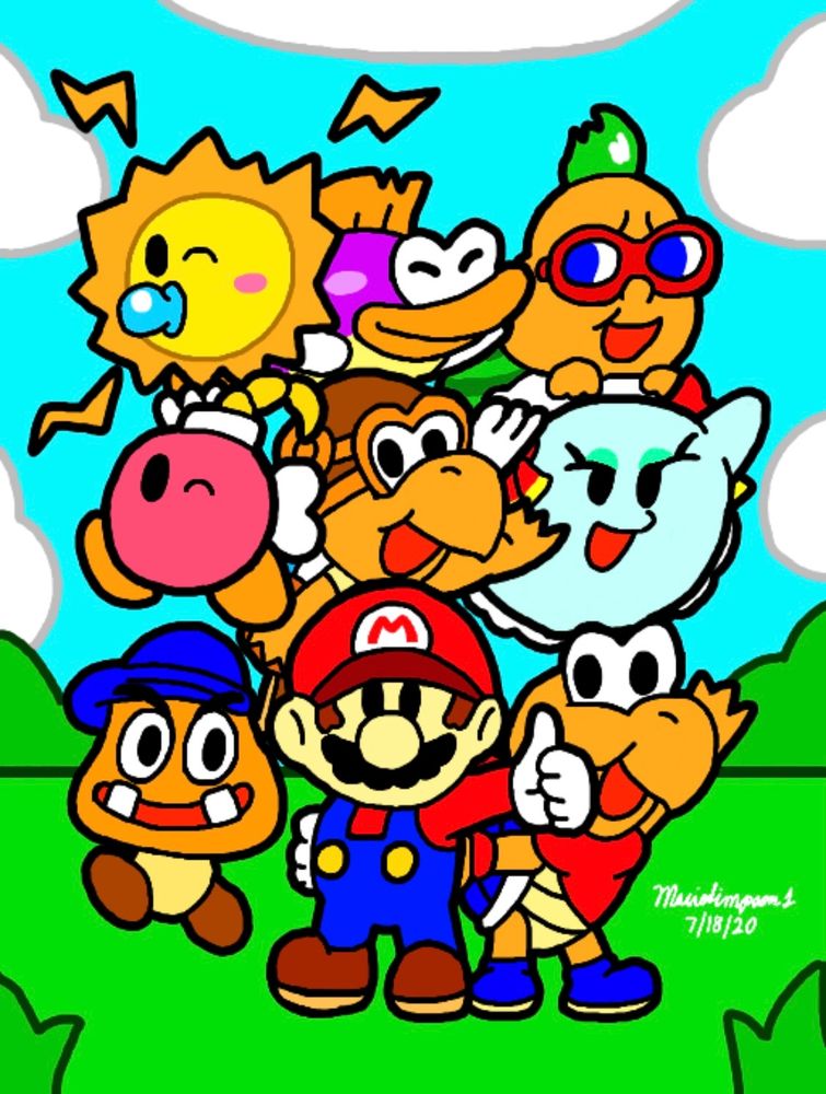 Partners from Paper Mario 64- Goombario, Kooper, Bombette, Parakarry, Bow, Watt, Sushie, and Lakilester. 🌟