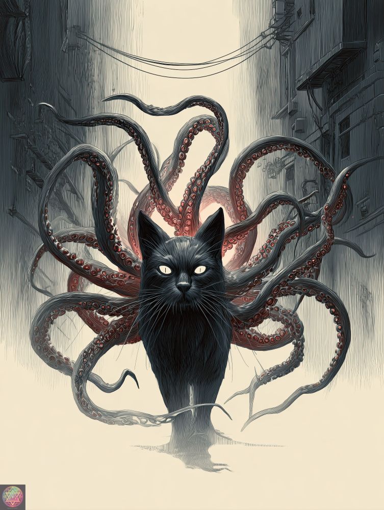 AAO-SCP-6721, “Silkmaw”, is a terrestrial quadruped resembling a common black domestic feline (Felis catus) until exposed to sustained observation, internalized memory, or emotional distress. At this point, the entity manifests 12+ prehensile appendages—visually resembling cephalopod tentacles—extending outward from its dorsal spine and flanks.

The entity appears in dense urban or semi-abandoned environments, particularly alleys, rooftops, liminal retail zones, and emotionally charged dead-end streets. It avoids direct confrontation, instead opting to follow targets until they remember it deliberately.

Once recognized, Silkmaw triggers a low-grade recursion event within the subject’s emotional memory matrix. The subject will then begin recalling events, phrases, or sensations they never actually experienced—often involving loss, guilt, or curiosity. These memories always feature a black cat “just outside the frame.”

🧠 Behavioral Traits:
Passive Presence: Invisible to surveillance unless directly observed or remembered

Memory-Hook Appendages: Tentacles are used to interact with discarded emotions, not physical objects

Echo-Bound Tracking: Once remembered, the subject will encounter Silkmaw repeatedly—even across unrelated cities or time gaps

Termination Difficulty: The entity reforms within 72 hours of attempted neutralization unless severed from its current Echo Anchor

⚠️ Containment Procedures:
Silkmaw cannot be contained physically—containment must occur through Echo Anchor sequestration

Individuals marked by SCP-AAO-6721 are to be placed in mnemonic quarantine until psychic stability is confirmed

Entity must not be named aloud in written documentation—verbal identifiers must use metaphorical substitutions only ("The Thread Familiar," "Alley Maw," "The Follower Behind Thought")

📝 Researcher Log 6721-C:
“It doesn’t need to eat. It doesn’t want attention. It just... waits.
You don’t see it again until you remember what you almost forgot.”