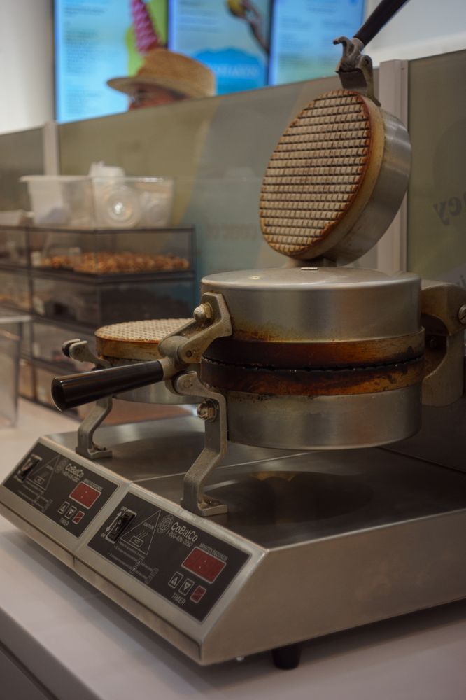 Photo of a waffle cone waffle iron.

Shot in October 2025 in Edmonton, Alberta by Jacy Eberlein. Shot on a Sony NEX-3 with an adapted Pentax PC35AF lens.