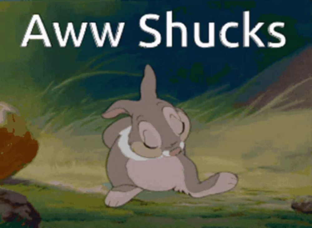 a cartoon of a rabbit with the words aww shucks written on the bottom