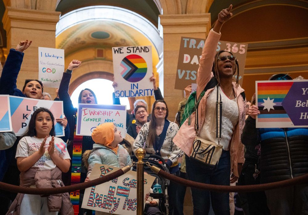 Kya Concepcion of Minneapolis cheers during Transgender Day of Visibility at the Minnesota Capitol in Saint Paul, Minn. on Monday, March 31, 2025.
