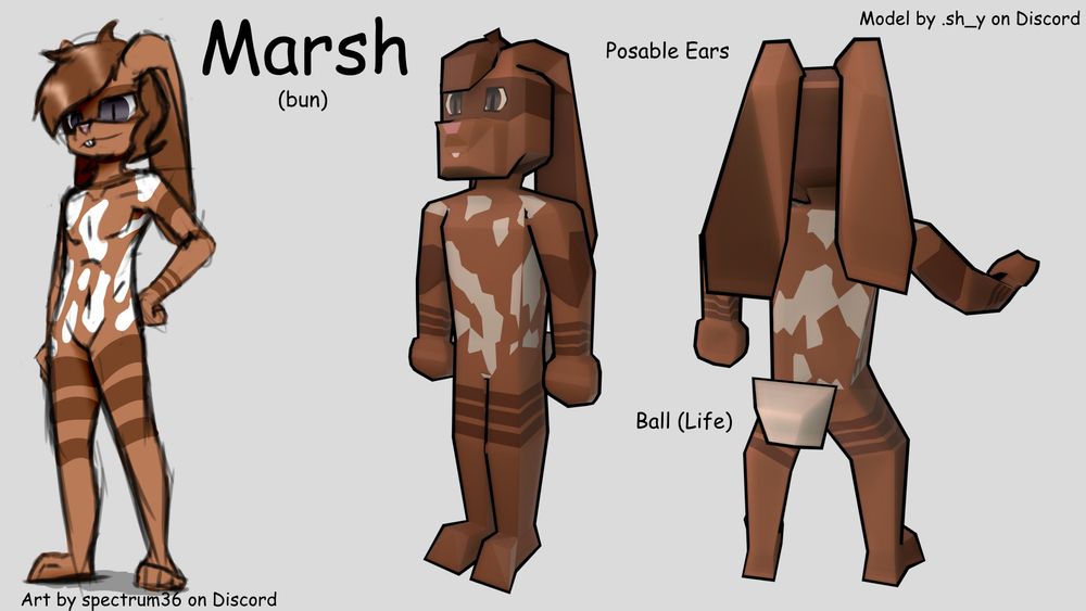 A collage of images made using the model that I created for Marsh. The bunny ears are noted in particular to be posable, with multiple points of articulation.