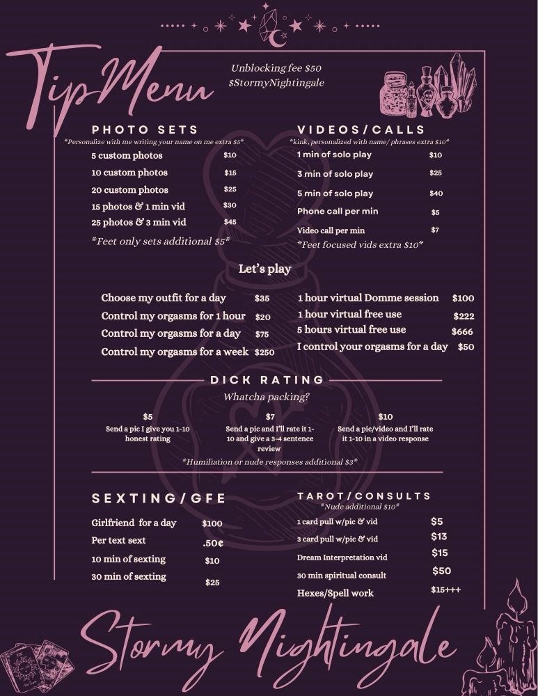 A photo of stormy nightingale’s tip menu