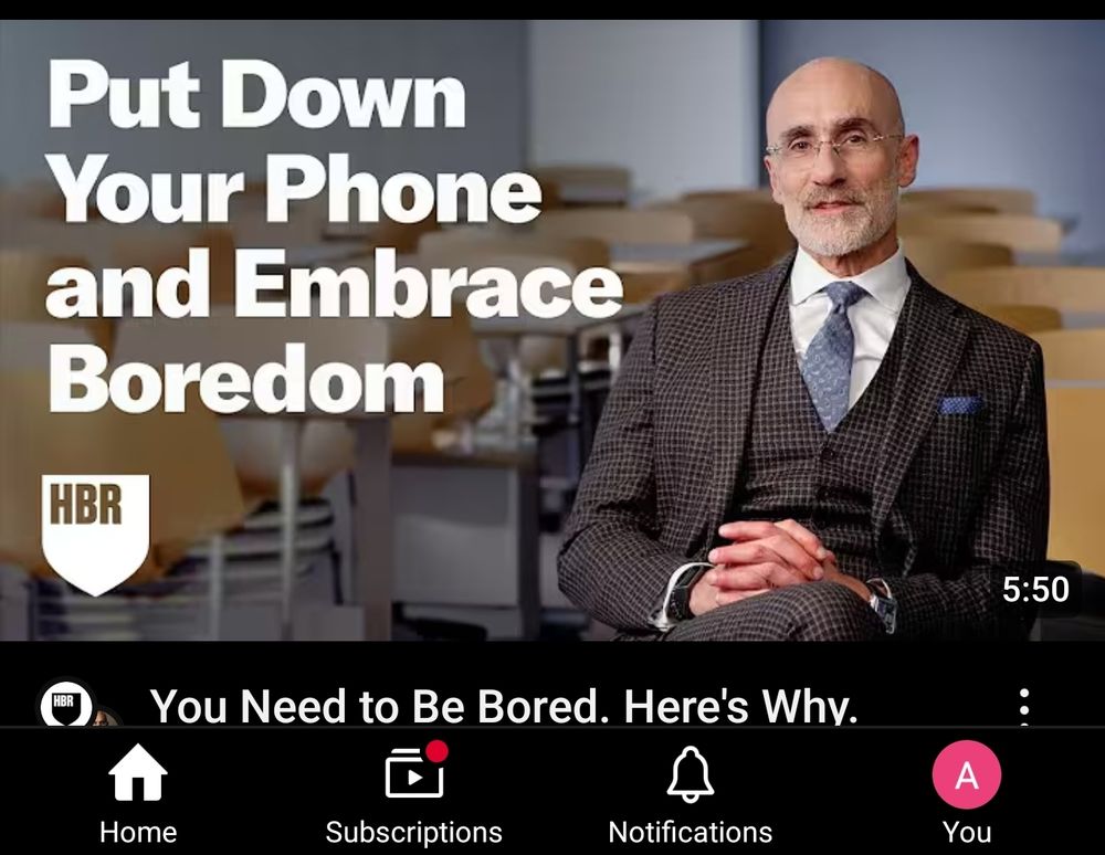 A YouTube video with the headline "put down your phone and embrace boredom"