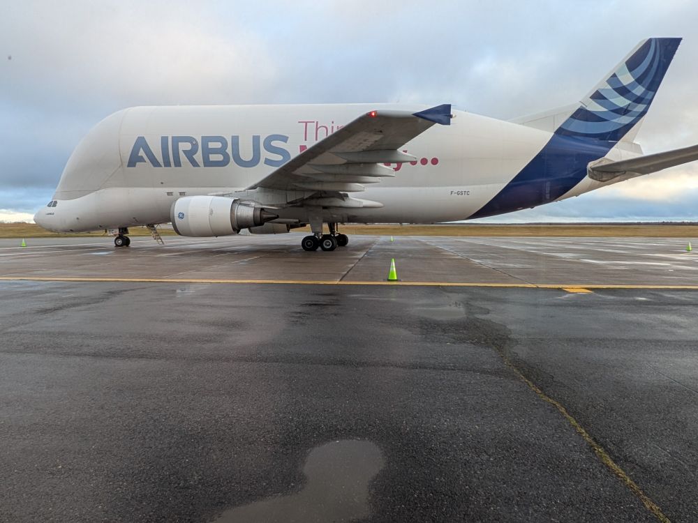 Left side view of an Airbus beluga A300-600ST super transporter. 