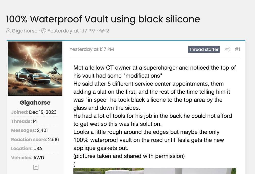 Screenshot of a Cybertruck forum post reading 