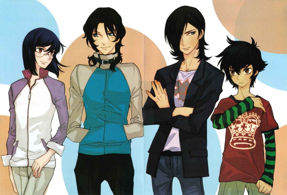 S1 Gundam Meisters in clothing contemporary to when the first season aired. 