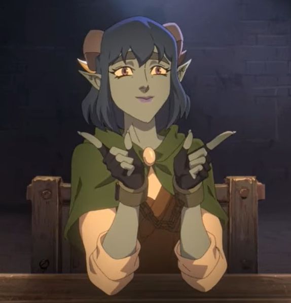 a blue girl with blue hair and horns