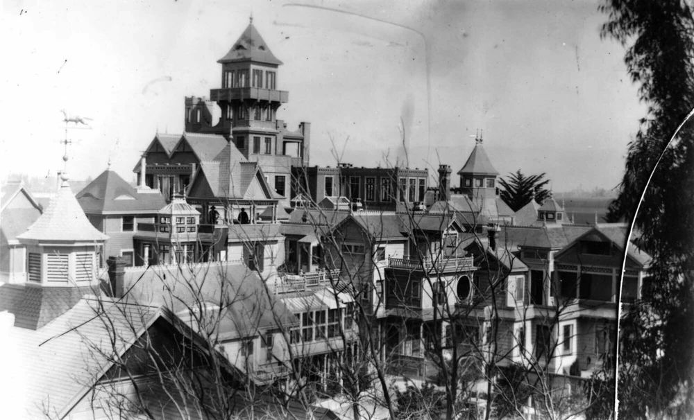 A shot of the Winchester Mystery House, prior to the tower's collapse in a 1906 earthquake.