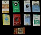 Nine rectangles for cigarette packaging, too low res to make out many details beyond colours.