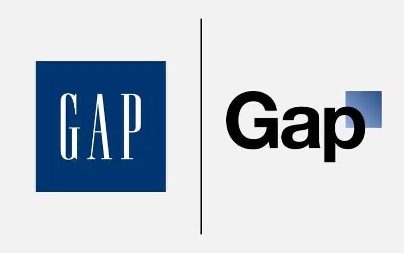 The GAP logo from 1990 to October 5, 2010, and again from October 13 2010 to present, alongside the redesigned logo that lasted from October 6 to October 12 2010