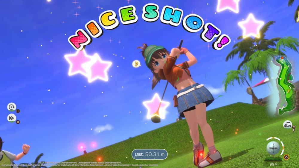 Screenshot from Everybody’s Golf Hot Shots of Jasmine teeing off with a Nice Shot!