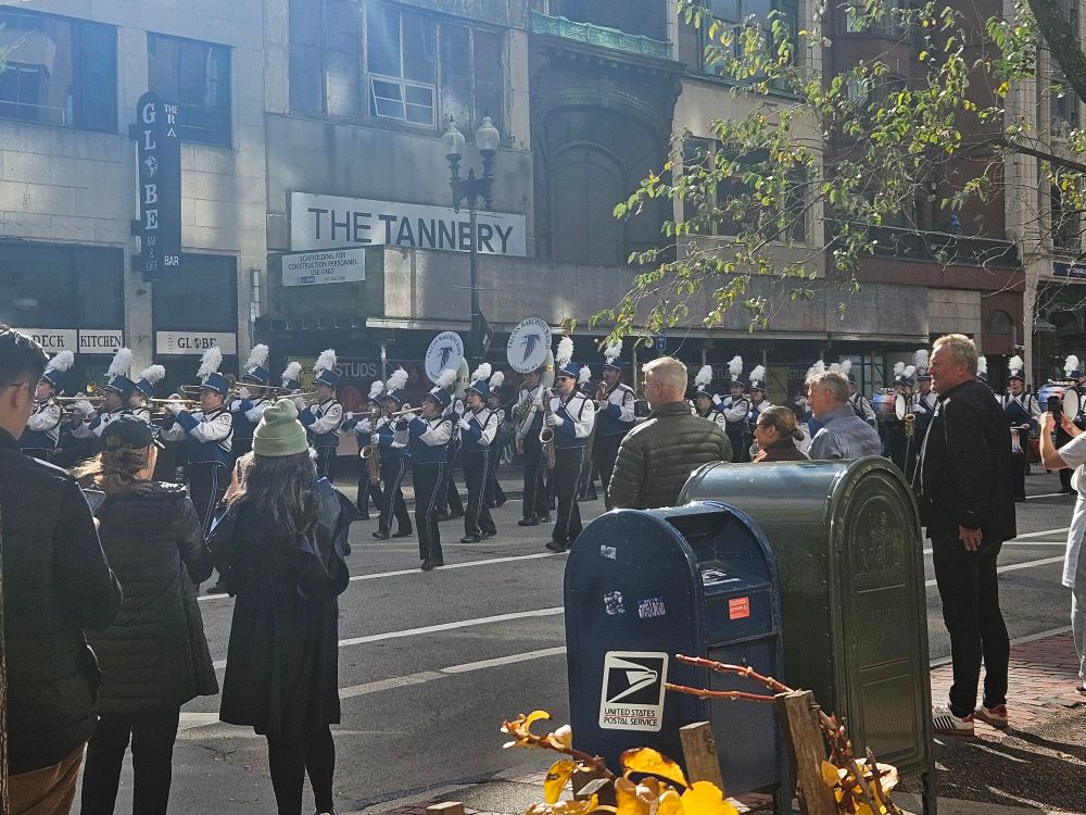 High school marching band on Boyleston St
