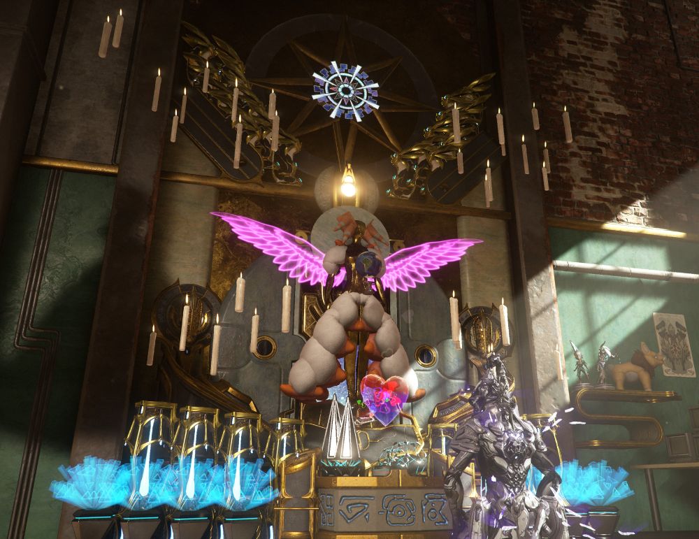 Tribute to a certain figure with wings of light and a long white dress. Made in Warframe.