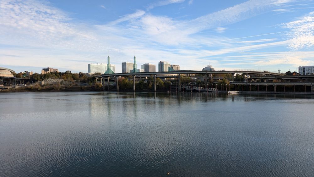 Landscape shot of Portland by the riverfront, looking into east portland