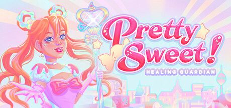 Cover for "Pretty Sweet Healing Guardian!" shows a magical girl from the wast up in a candy themed outfit with donut hair buns like sailor moon and a pink magical girl outfit.  The cover is done in various pastel shades such as blue/green for the back with some yellow and pink accents.