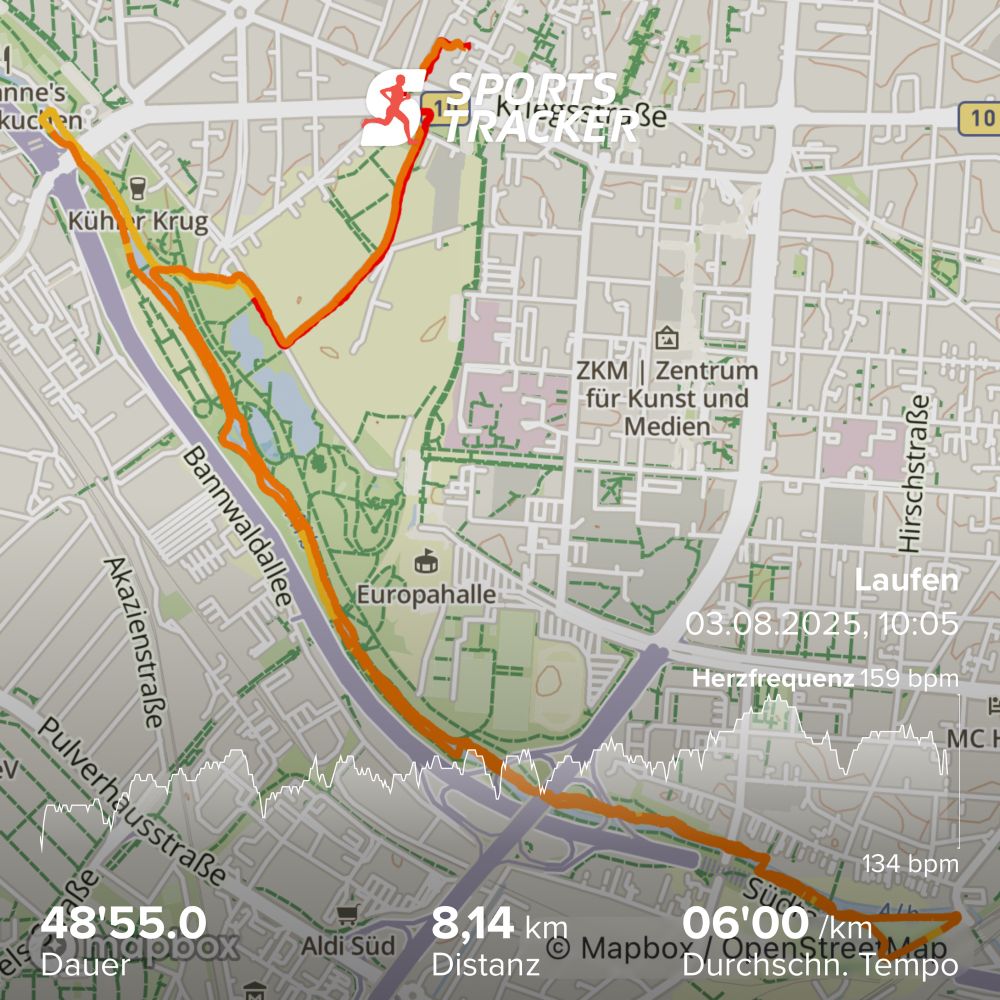 Kartenansicht der Günther-Klotz-Anlage in Karlsruhe mit Streckenverlauf