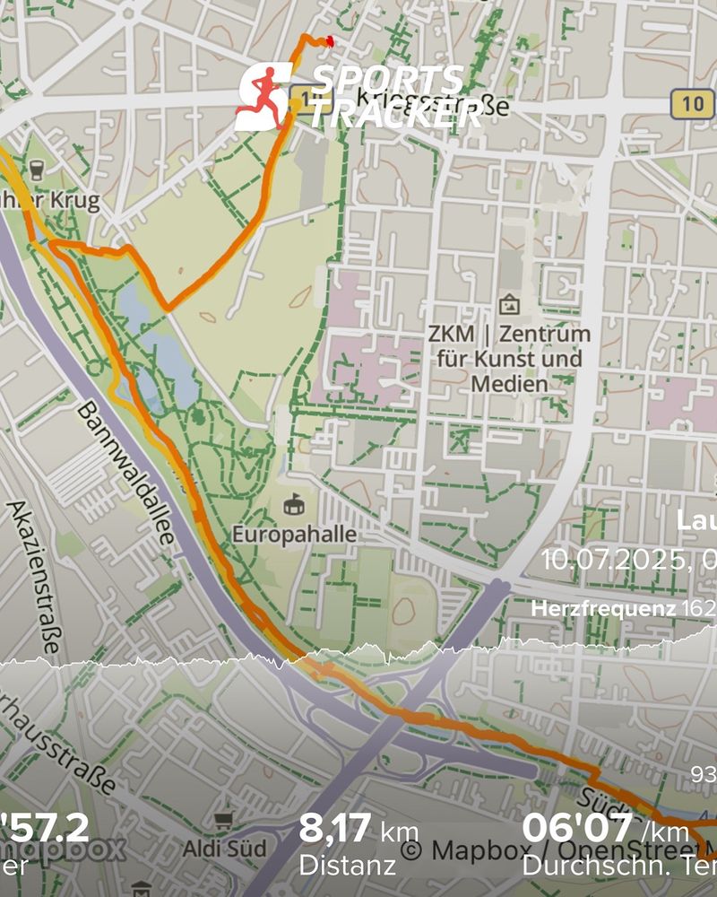 Kartenansicht der Günther-Klotz-Anlage in Karlsruhe mit Streckenverlauf