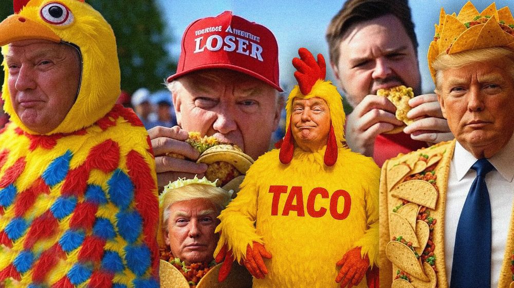 Trump chicken and TACO meme collage.