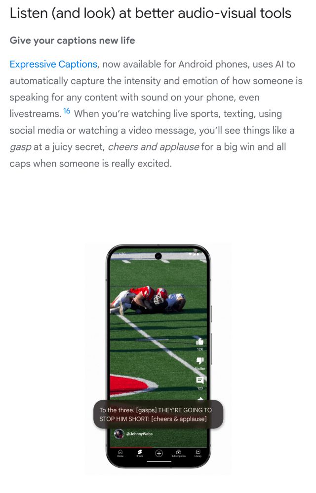 A screenshot showing information about the captioning feature release
