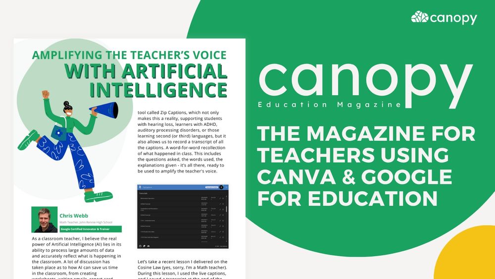 A graphic with the text "Amplifying the teacher's voice with artificial intelligence" 