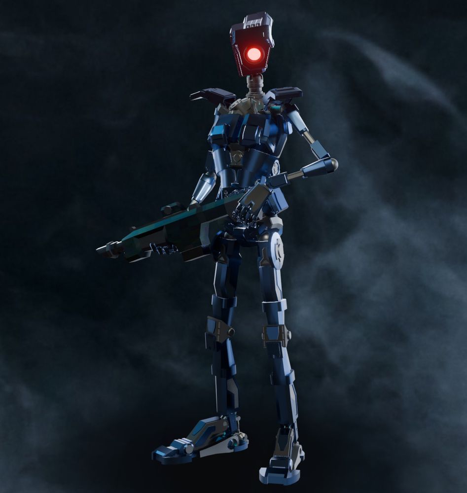 3d render of an humanoid robot holding a machine gun