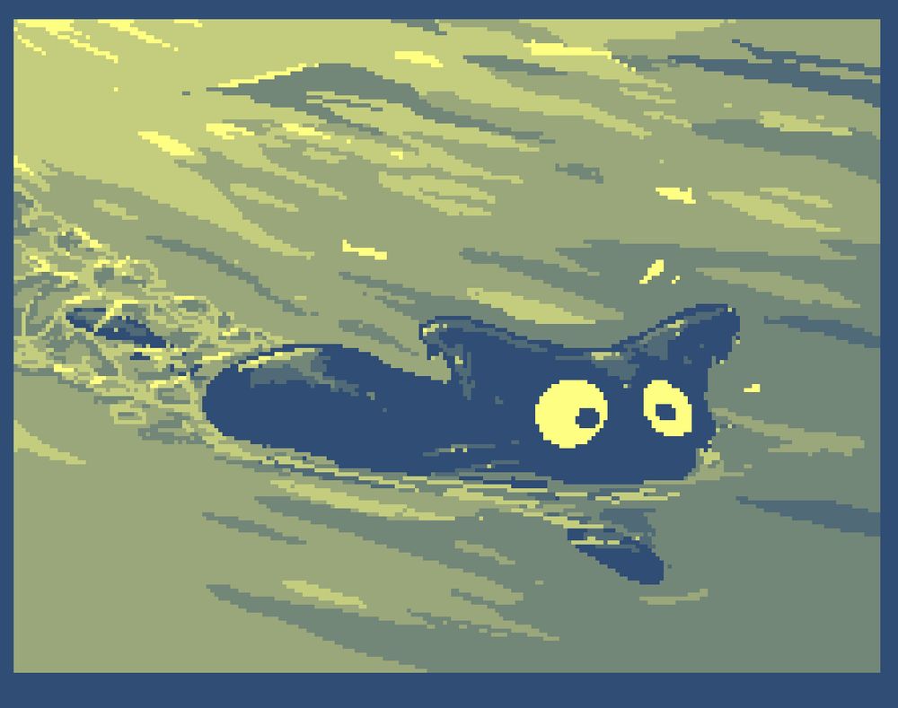 Little cat is now swimming away from the fire. It's wet and wide-eyed.
