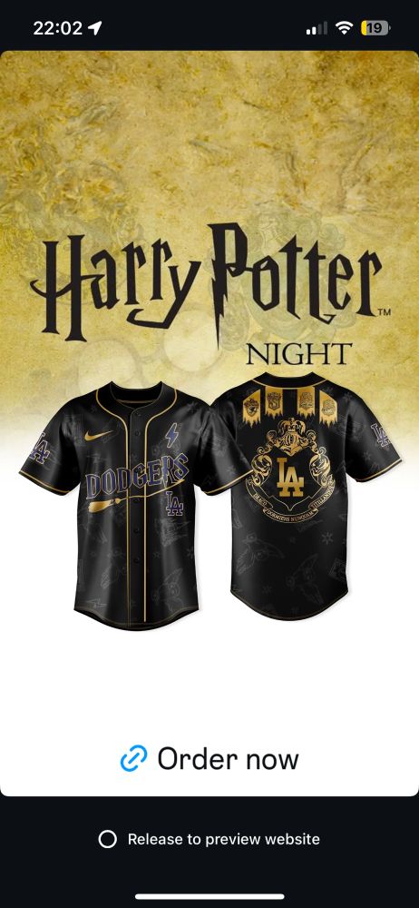 An ad for Harry Potter Night with Dodgers jerseys 