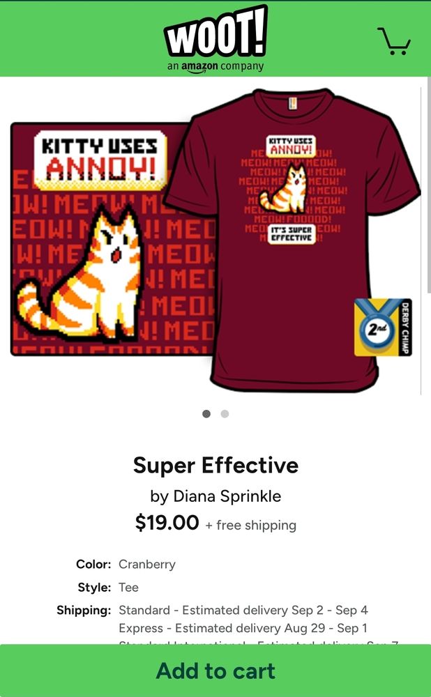 Kitty uses annoy it's super effective shirt. 