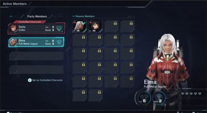 The new party menu in Xenoblade X DE showing party members can now be swapped out whenever the player wants