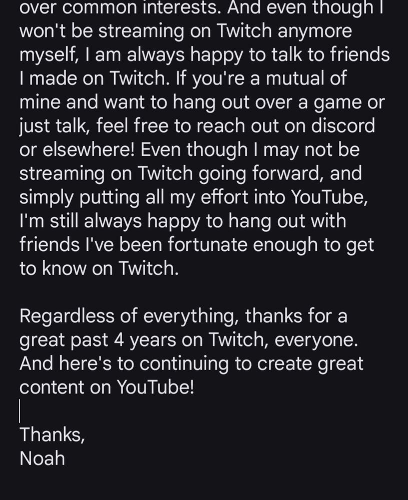 A screenshot of OtterlyNoah thanking people for a good 4 years on Twitch 