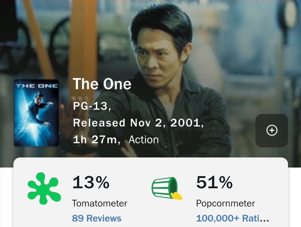 Rotten Tomatoes screencap for The One. 13% tomato score, 51% audience score.