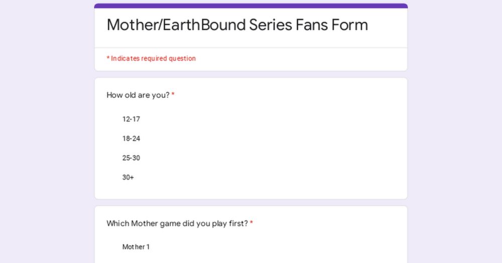 Mother/EarthBound Series Fans Form