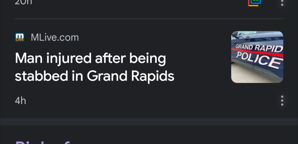 Screenshot of headline reads "Man injured after being stabbed in Grand Rapids" 
