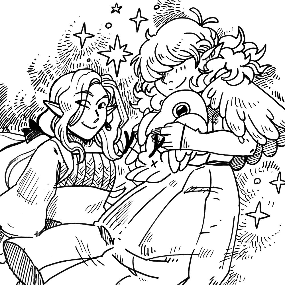 Sketch of the lead couple of the comic Crowmance.
