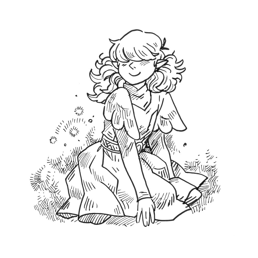 Sketch of Edwin from Crowmance sitting happily.