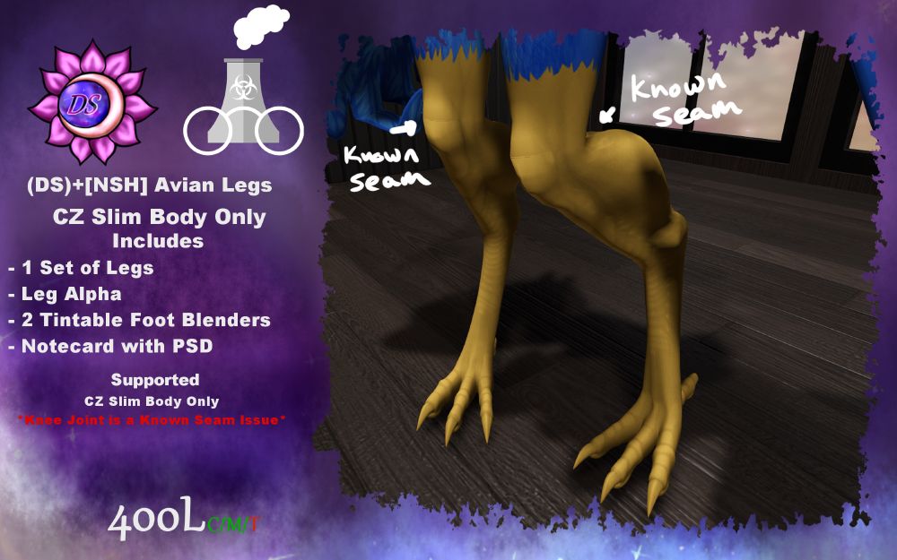 Picture showcasing Avian Bird like legs re fitted to the CZ Slim Body in SecondLife