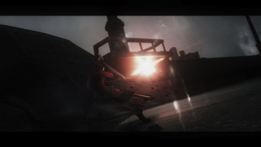 a wide action shot of a pale, antlered viera firing dual magnums into the distance. a bright light is coming from one of the guns as it's being shot.