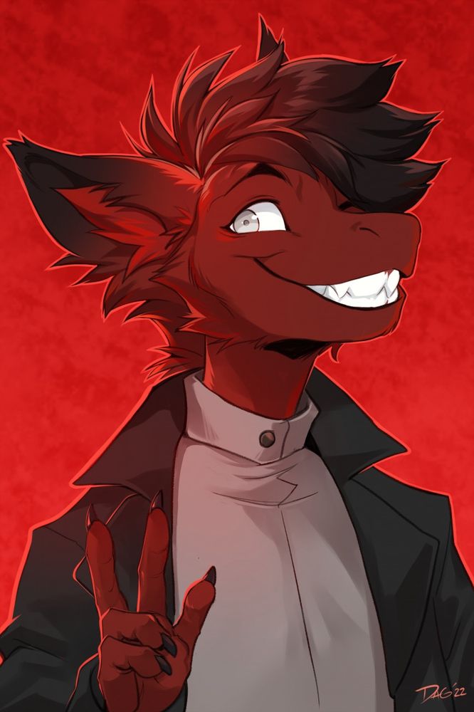 Bust art by DaggerLeonelli of a red furry gremlin.