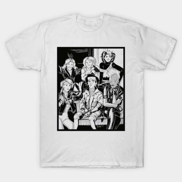 My illustration of the X-women in the style of an early 80s punk photo, from my previous post, on a white shirt.