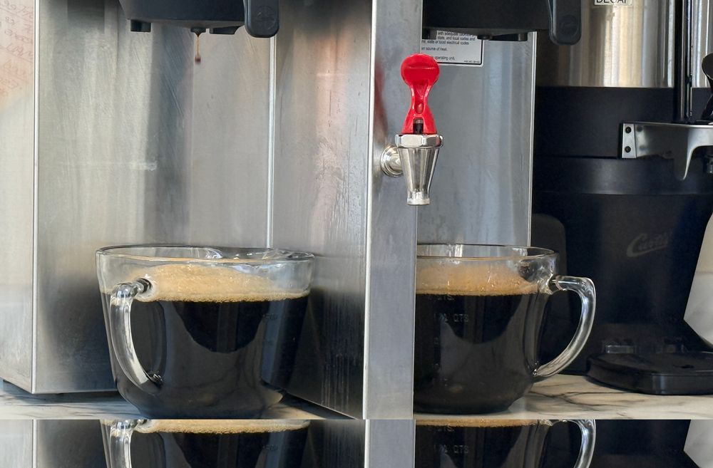 2 carafes of coffee ready for iced coffee prep