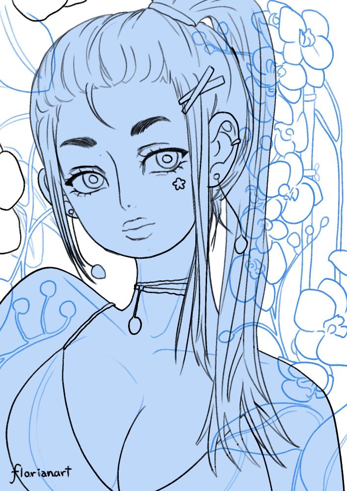 Lineart completed, layers overlapped to ensure correct when adding depth with background and foreground