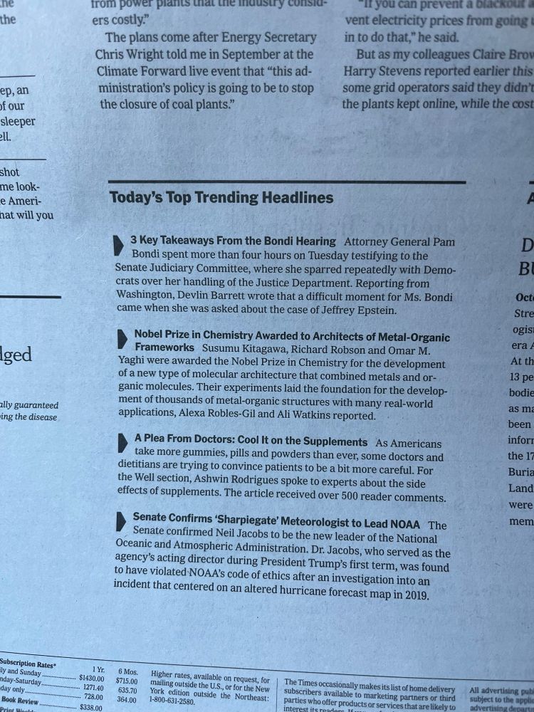 New York Times physical paper showing “today’s top trending headlines”
