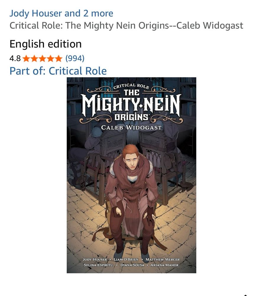 The cover of "Mighty Nein Origins: Caleb Widogast", with young Caleb sitting in a chair looking up 