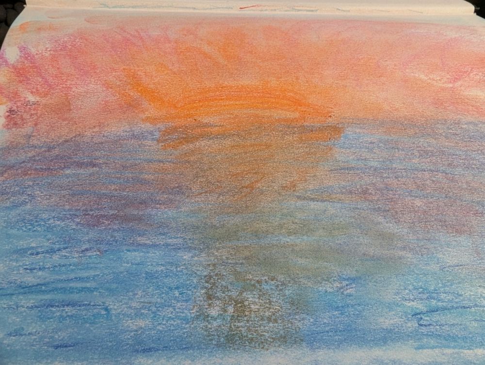 My first drawing with oil pastels since highschool. It's of the sunset over the ocean. Nothing fancy. Just trying to see what the tools have in them really. 