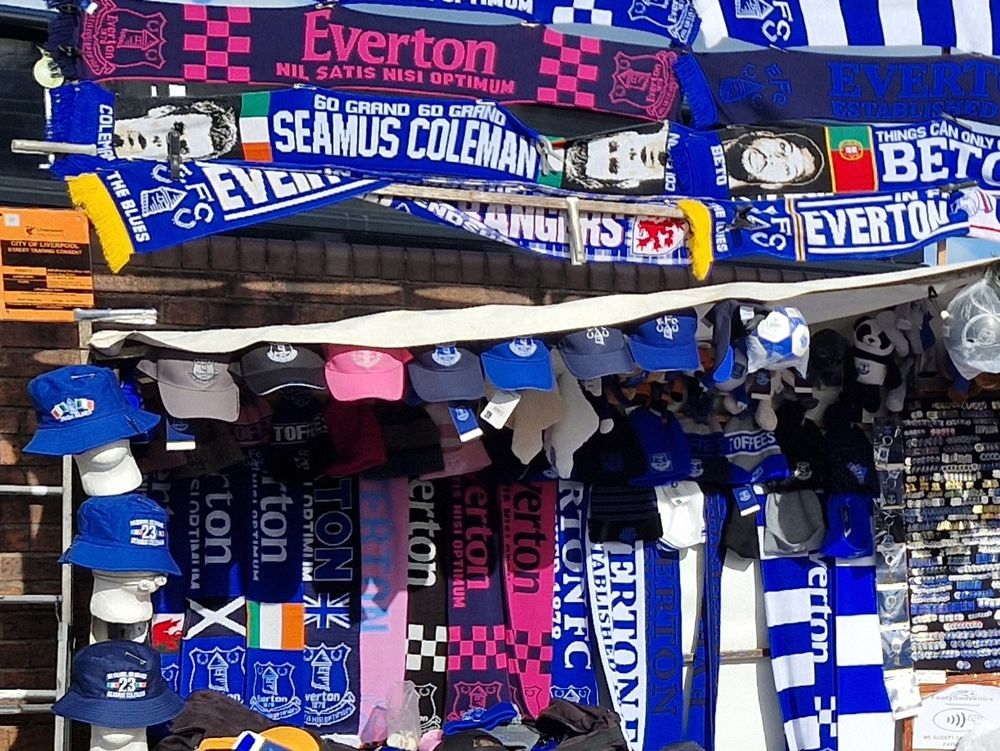Stall selling Everton souvenirs, Goodison Park