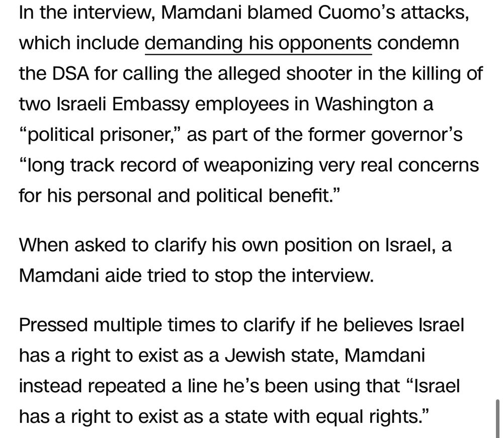 Mamdani answers Israel right to exist question as: “Israel has a right to exist as a state with equal rights”